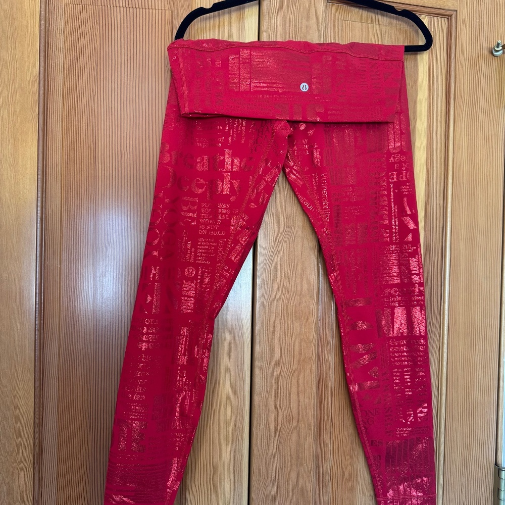 Red Lulu Lemon Manifesto Foil Leggings - Like New